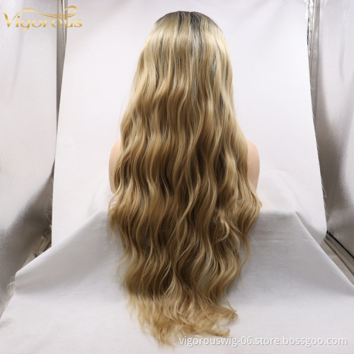 long ombre gold premium high quality afro kinky curly wholesale black women synthetic hair wigs lace front
